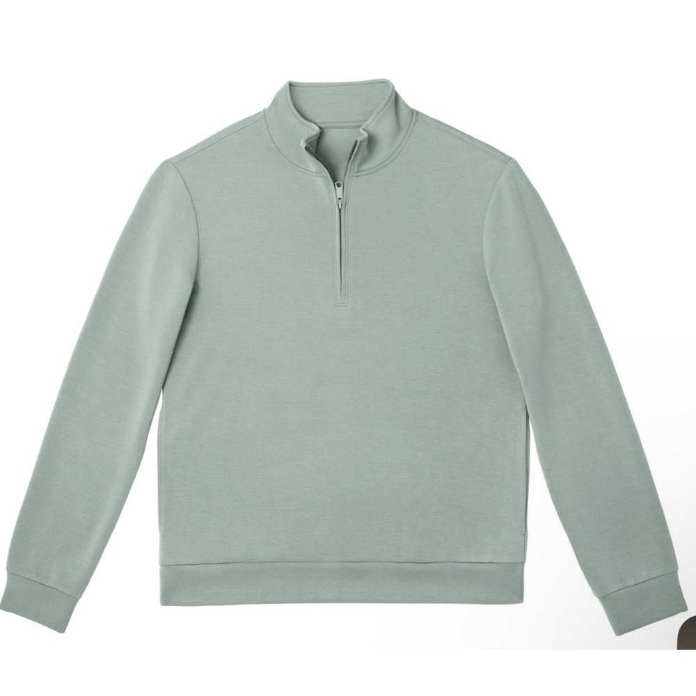 Mens Sage Green‎ Quarter Zip Mock Neck Pullover Sweatshirt with Pockets Size L